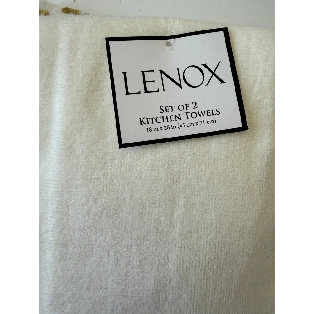 Lenox Ivory Gold Embroidered Pumpkin Toile Kitchen Towels 18x28 Thanksgiving